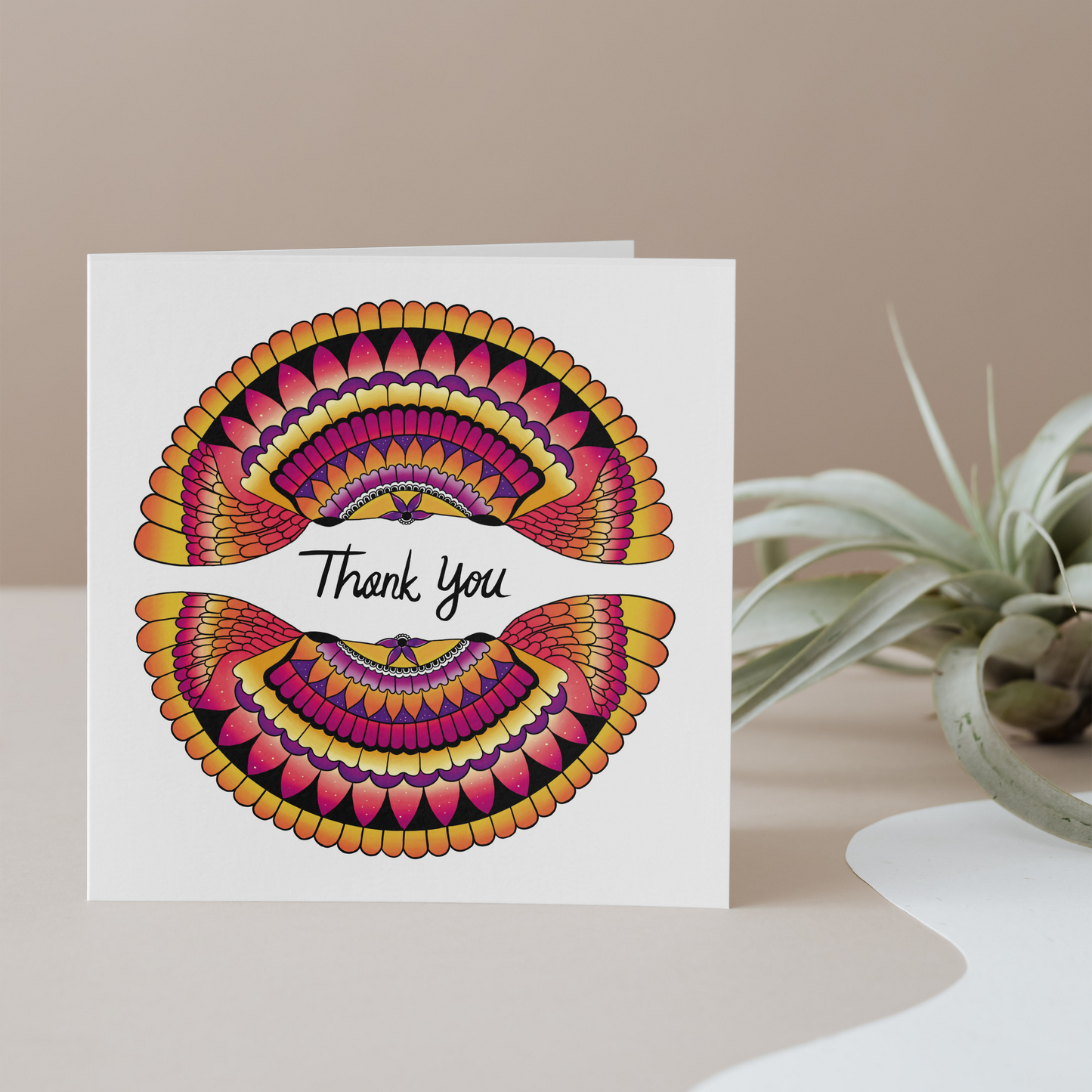 Pink Thank you Greeting Card with a mandala design